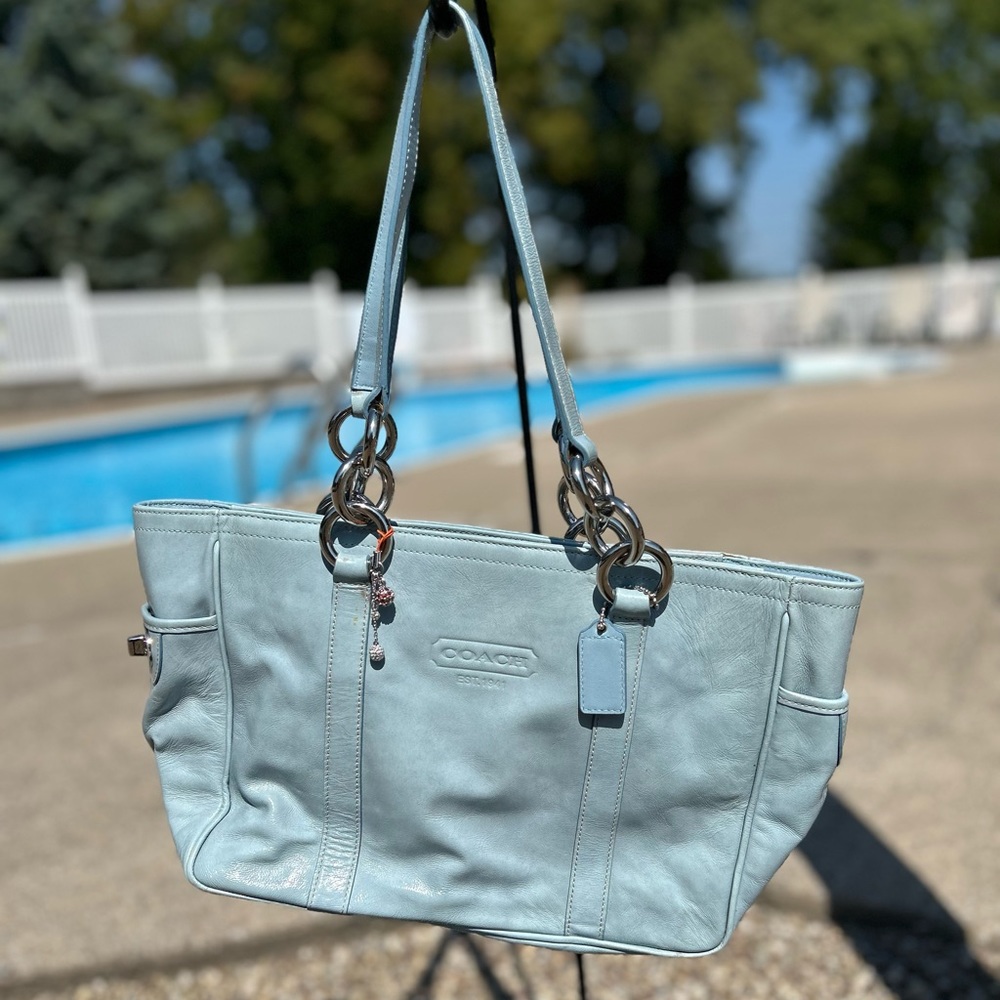 Blue leather coach purse